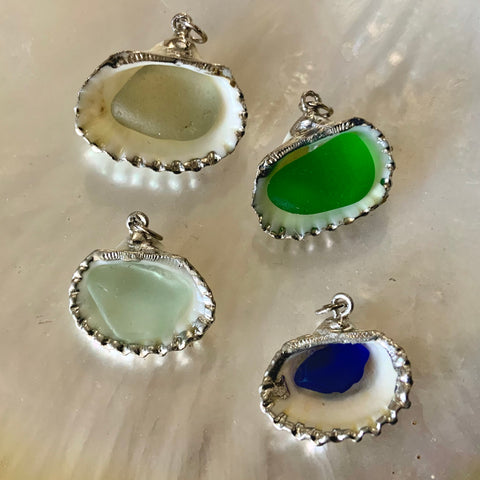 Seaglass Clam Shell Pendant