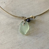 Simple Seaglass Pearl Leather Necklace