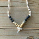 Shark Tooth Lava Wood Bead Necklace