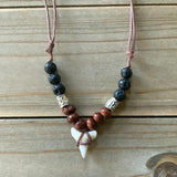 Shark Tooth Lava Wood Bead Necklace