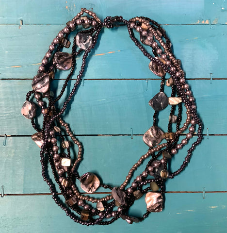 Mop Shell Beaded Multi Strand Necklace
