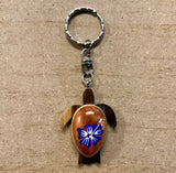 Hibiscus Turtle Wood Keychain