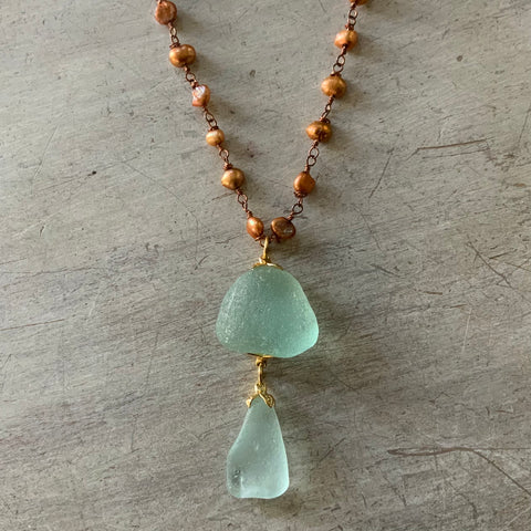 Seaglass Mushroom Pearl Necklace