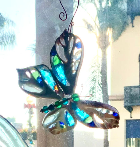 Butterfly Seashell Glass Ornament