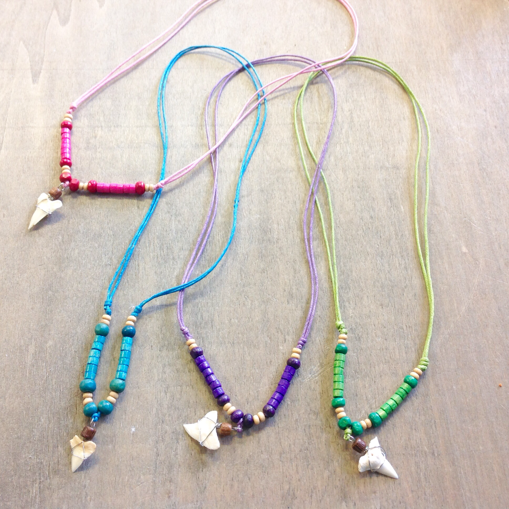 Shark Tooth Wood Bead Rope Necklace