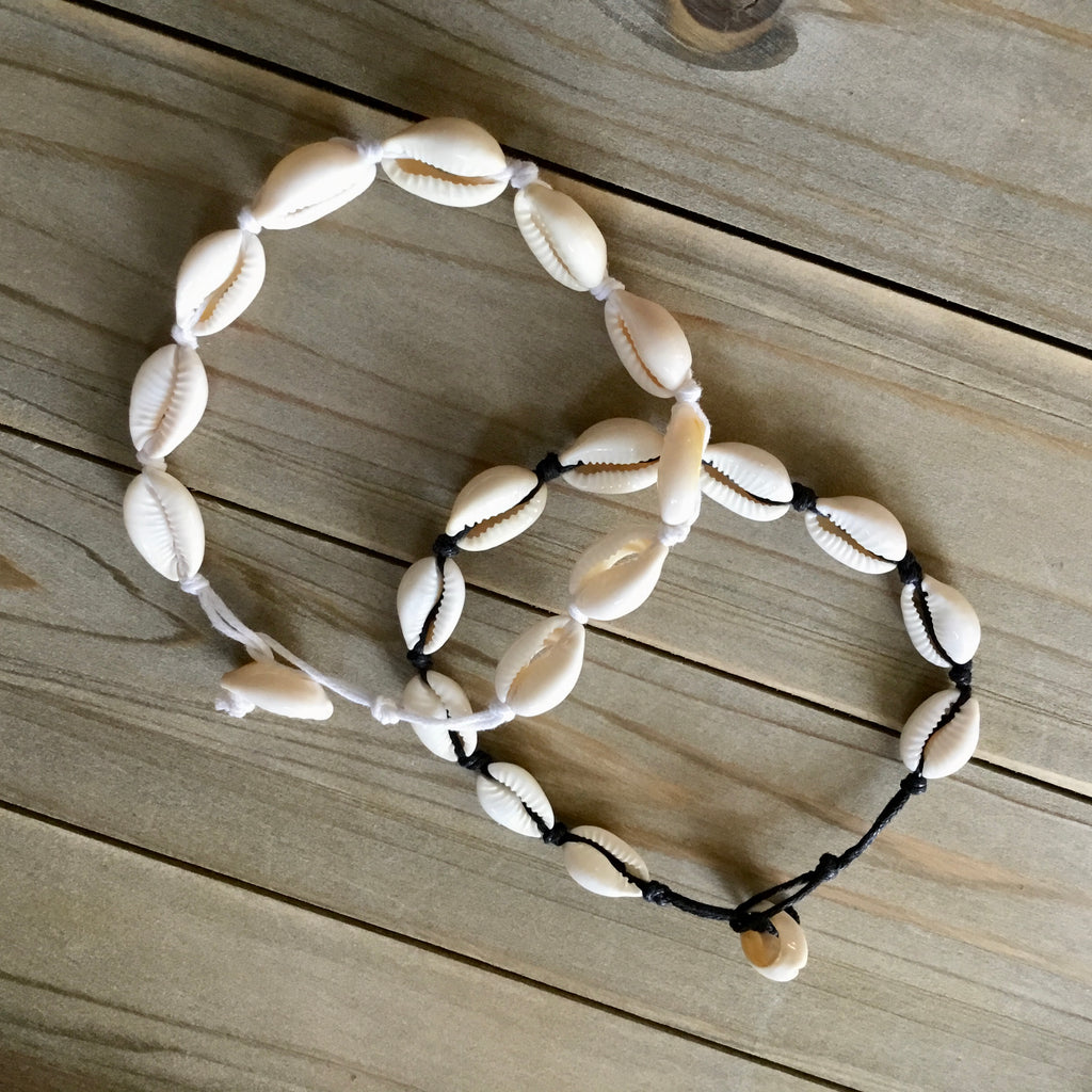 da Hawaiian Store Cowrie Shell Bracelet Anklet Black Cord (Choose Size
