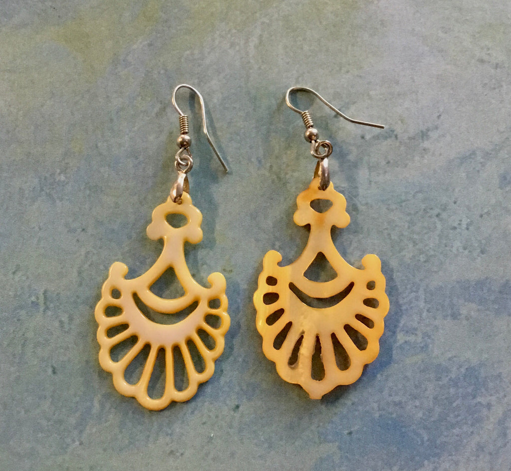 Carved Yellow Shell Earrings