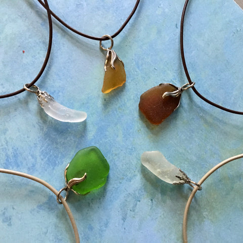 Simple Seaglass Pearl Leather Necklace