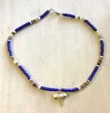 Blue Coconut Bead Shark Tooth Necklace