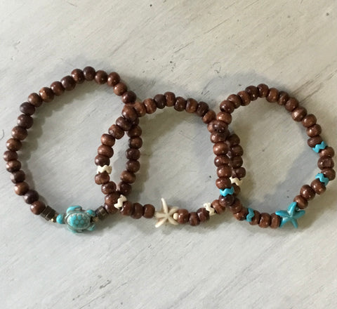 Wood Bead Howlite Stretch Bracelet