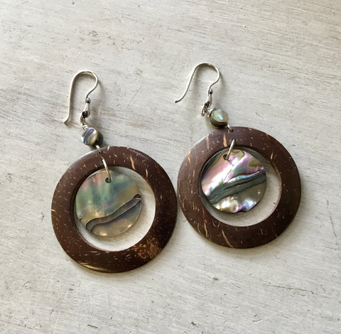 Abalone Wood Circle Earrings