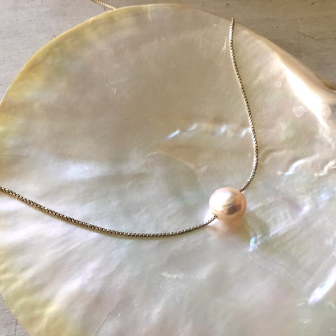 Simple Pearl Sterling Silver Chain Necklace