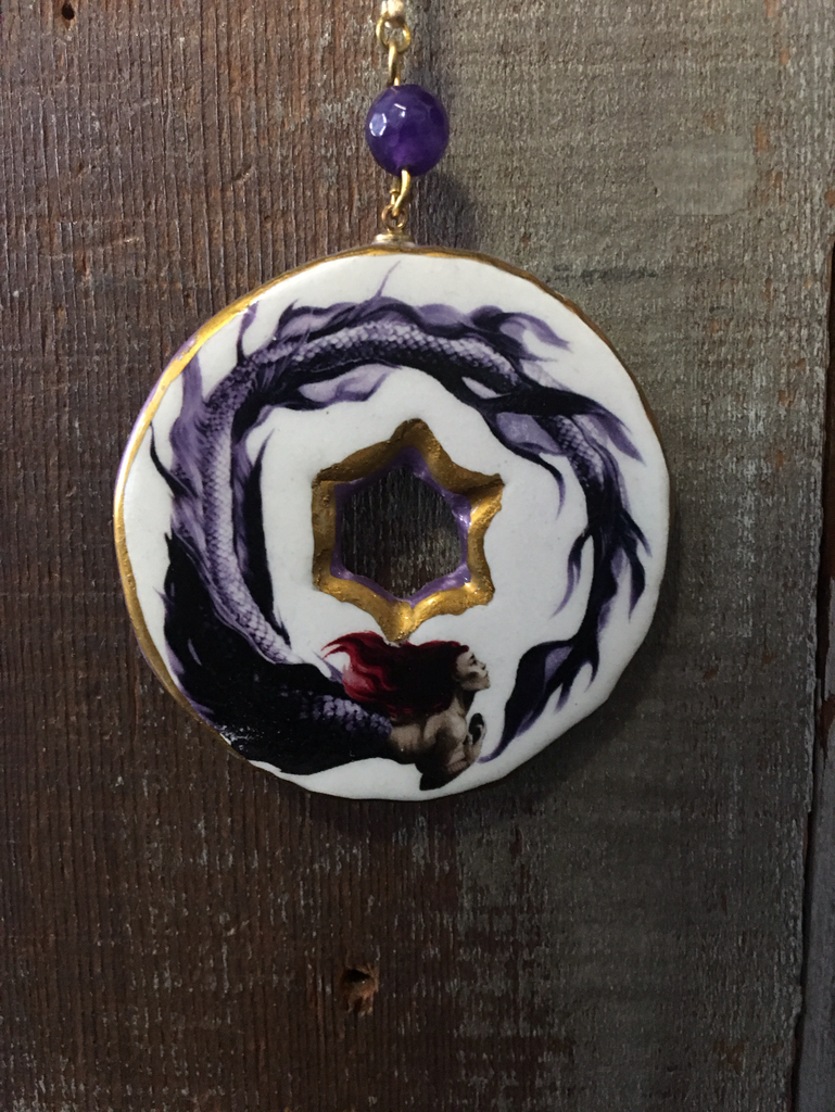 Purple mermaid medallion ornament