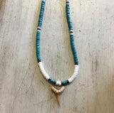 Wood Bead Shark Tooth Necklace