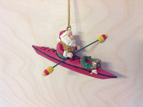 Kayak Santa Ornament