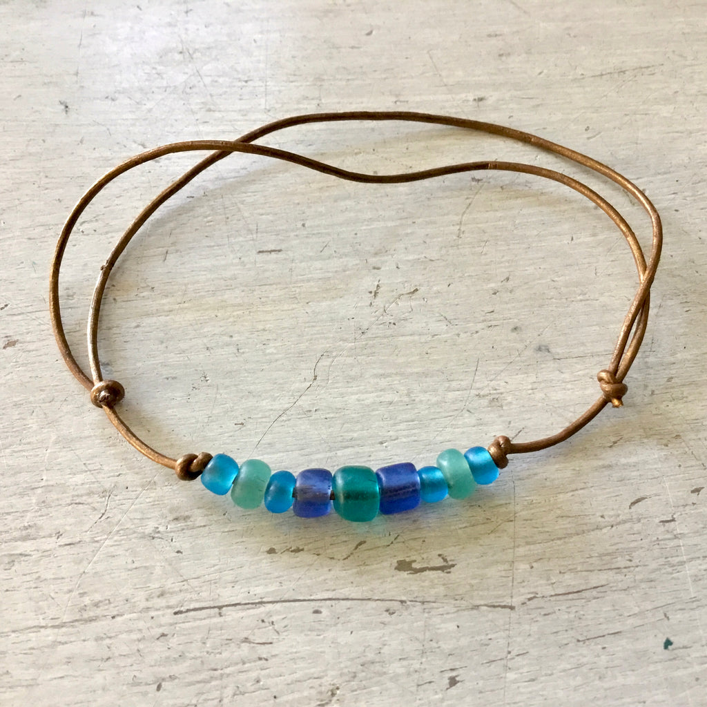 Lagoon Recycled Glass Bead Bracelet