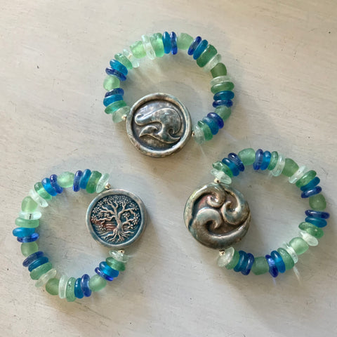 Sea Glass Pottery Bracelet