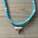 Blue Coconut Bead Shark Tooth Necklace