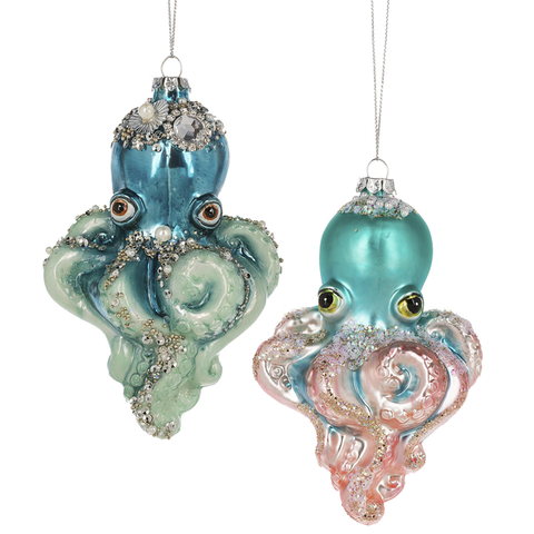 Shimmery Octopus Glass Ornament