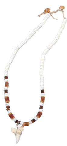 White Shell Coconut Bead Shark Tooth Necklace