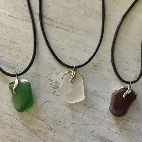 Seaglass Pendant Black Cord Necklace