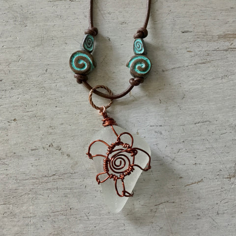 Turtle Seaglass Patina Pearl Necklace