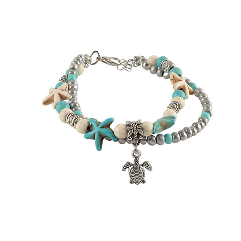 Sea Turtle Charm Double Anklet