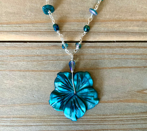 Tropical Blue Hibiscus Necklace