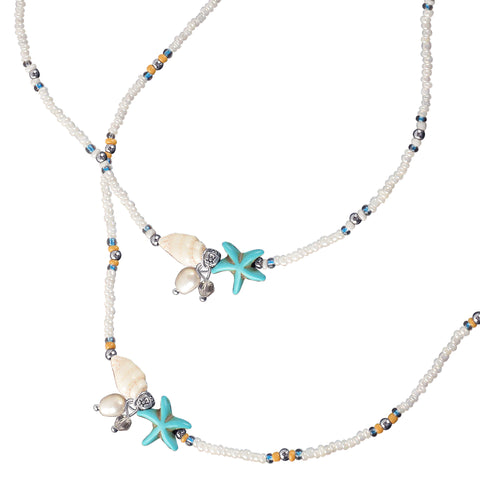 Blue Starfish Shell Charm Necklace