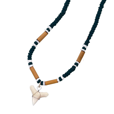 Black beaded shark tooth necklace · L1: .75 L2: .75 · MegaTeeth