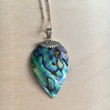 Peacock Feather Abalone Silver Necklace
