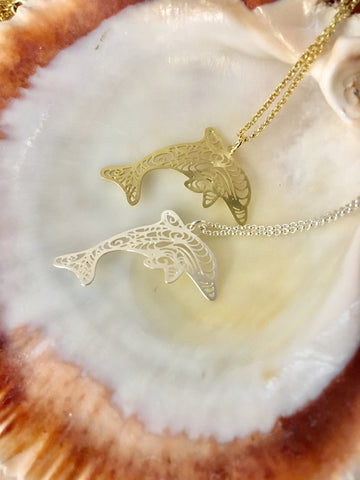 Silhouette Dolphin Brass Necklaces