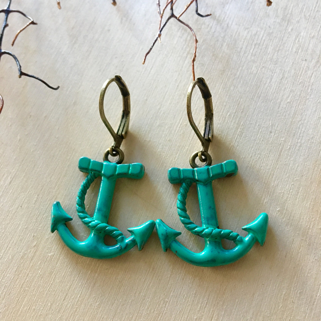 Turquoise Anchor Earrings