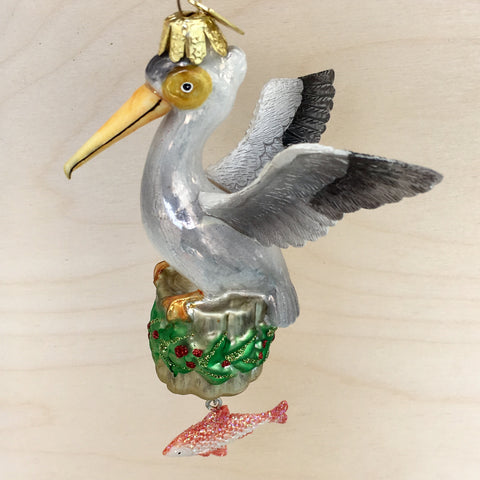 Glass Pelican Christmas Ornament