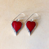 Red Coral Filigree Heart Earrings