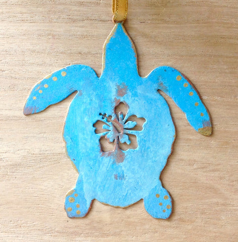 Blue Sea Turtle Metal Ornament