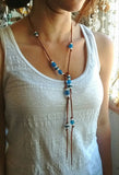 Seaglass & Pearls Leather Lariat