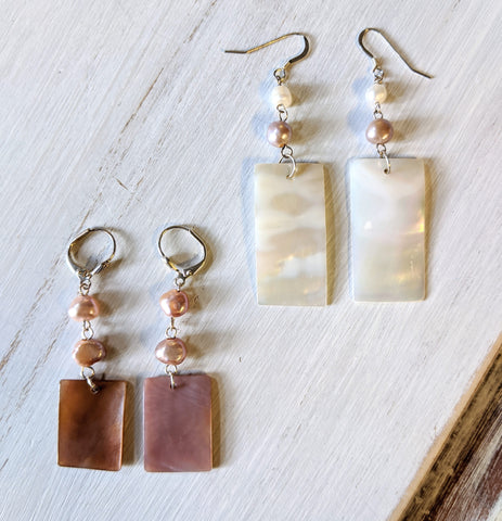 Mop Rectangle Dangle Earrings