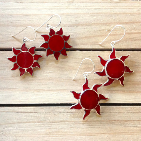 Red Coral Sun Earrings