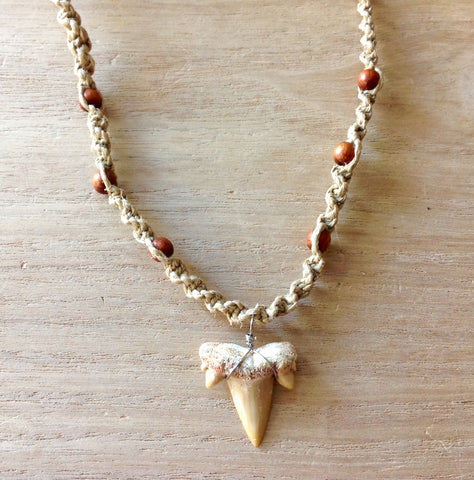 Hemp Shark Tooth Bead Necklace