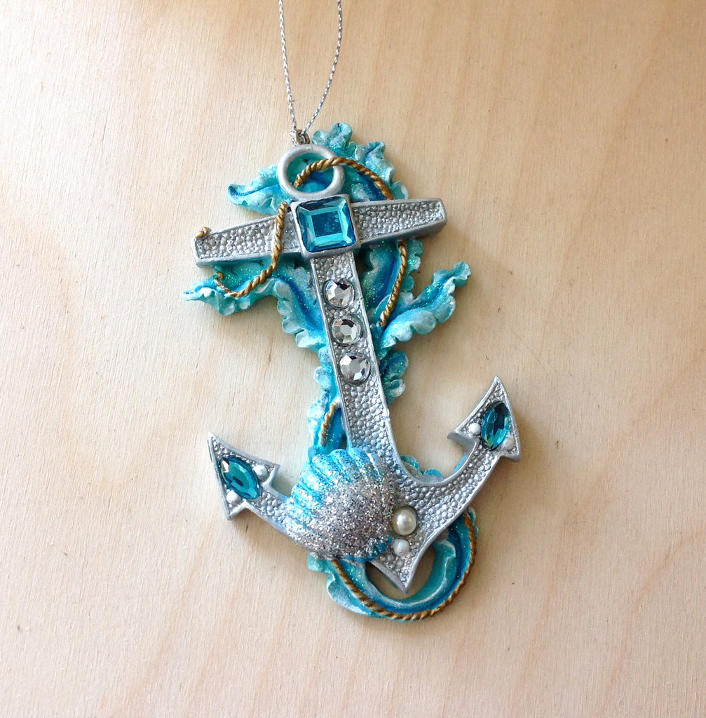 Blue Jewel Anchor Ornament