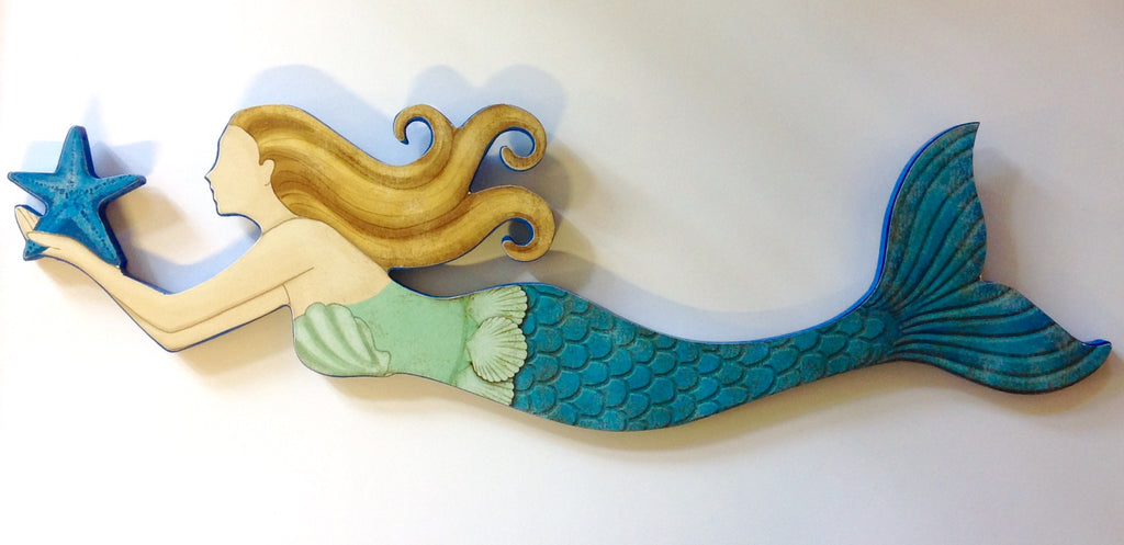 Wooden Swimming Mermaid Wall Art