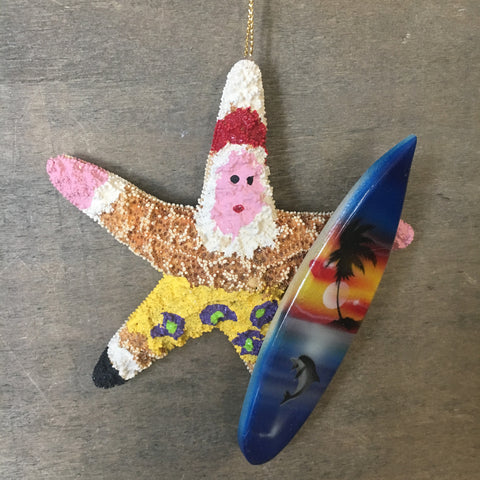 Surfer Santa Starfish Ornament