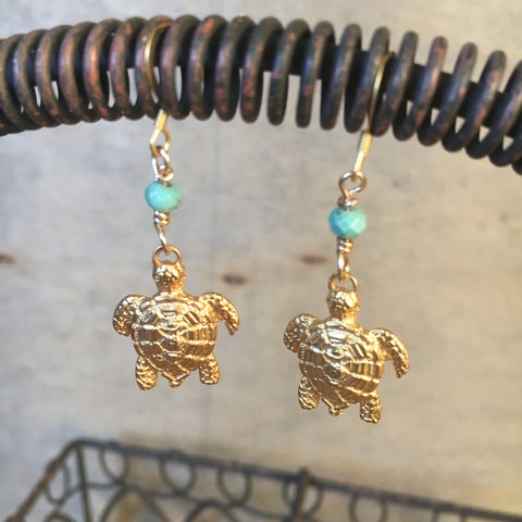 Golden Sea Turtle Earrings