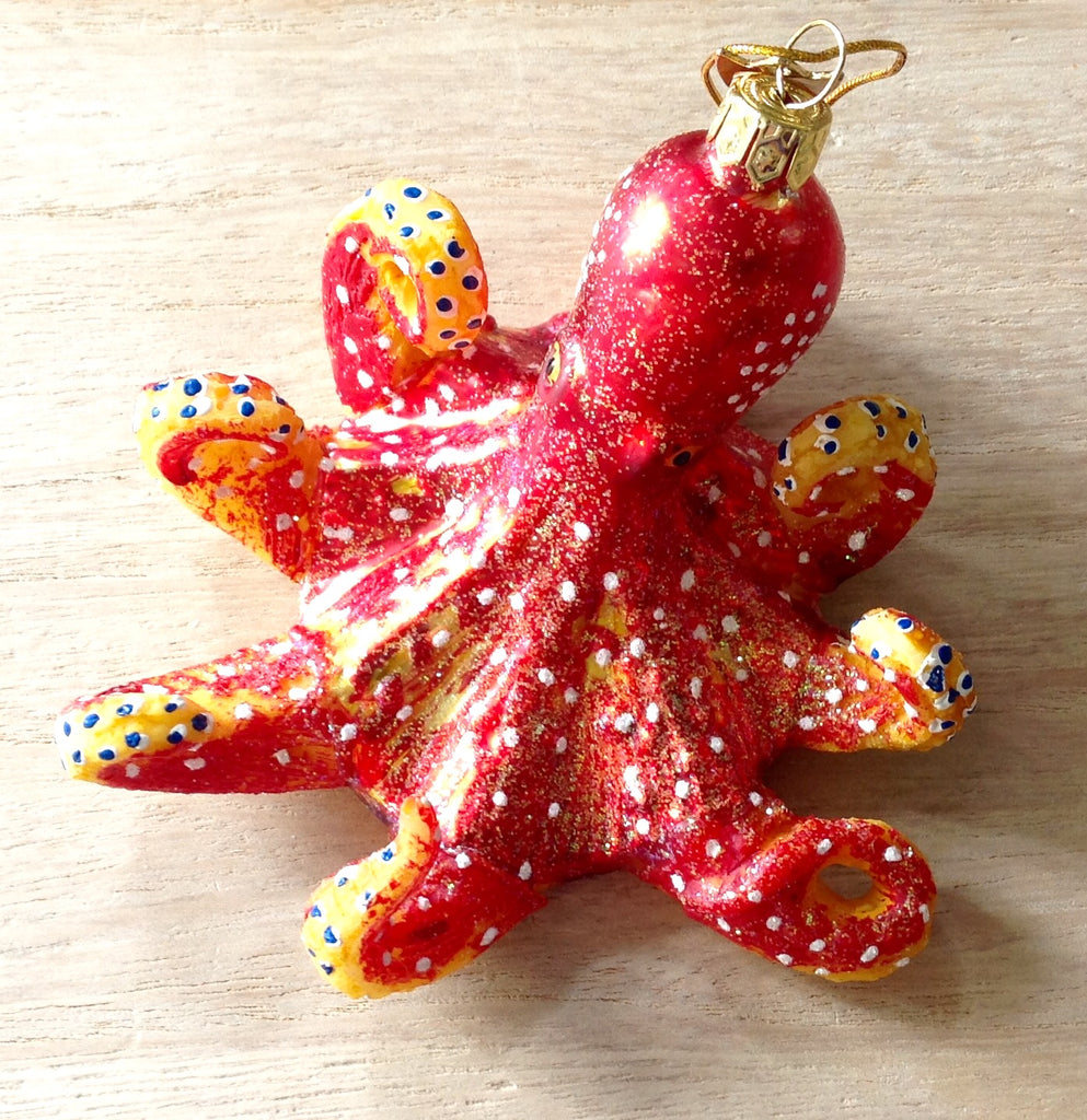 Red Octopus Glass Ornament