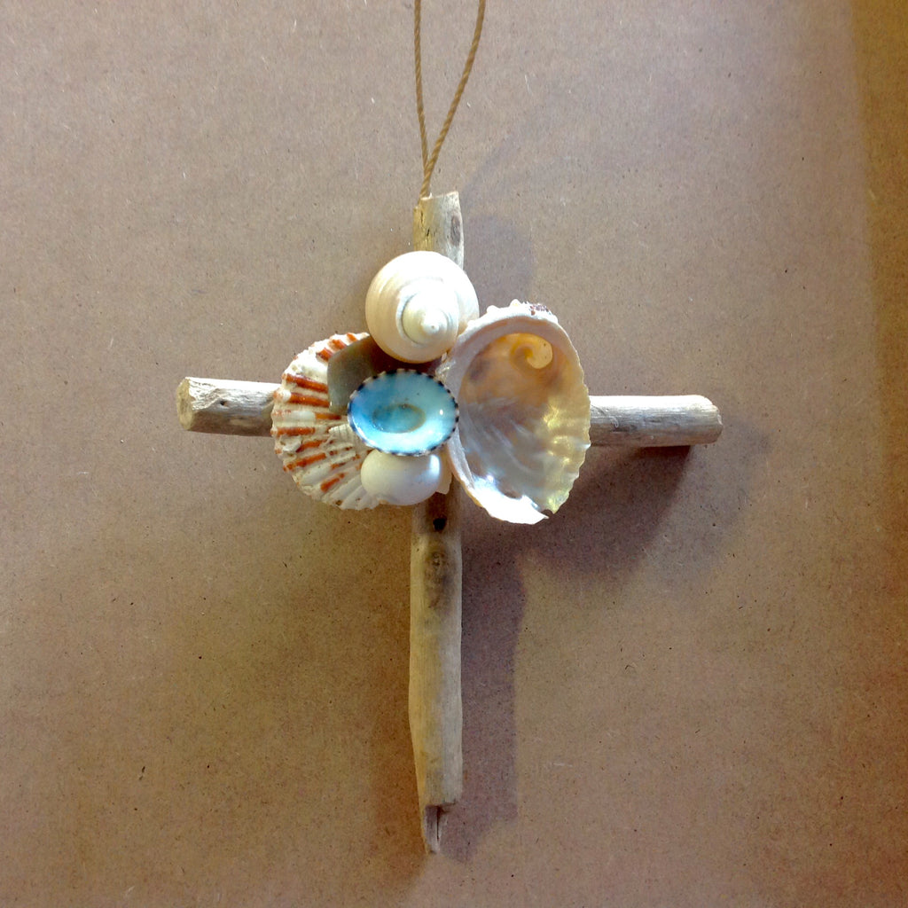 Seaglass & Seashell Cross Ornament