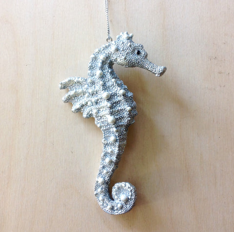 Silver Shimmer Seahorse Ornament