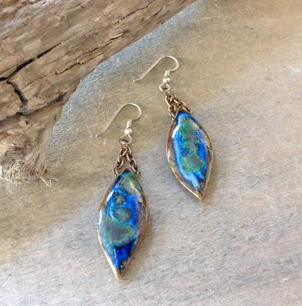 Artisan Ceramic Blue Leaf Earrings