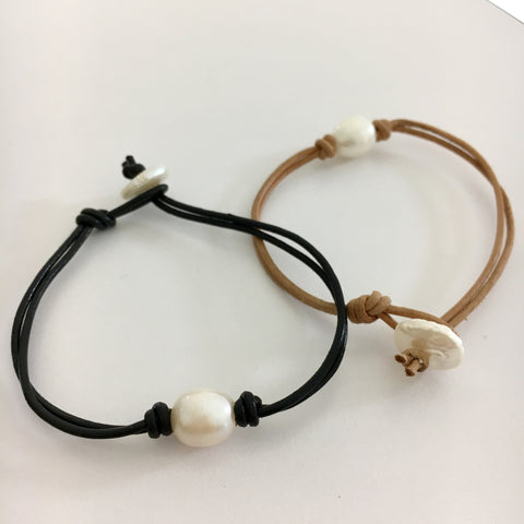 Leather Pearl Knot Bracelet