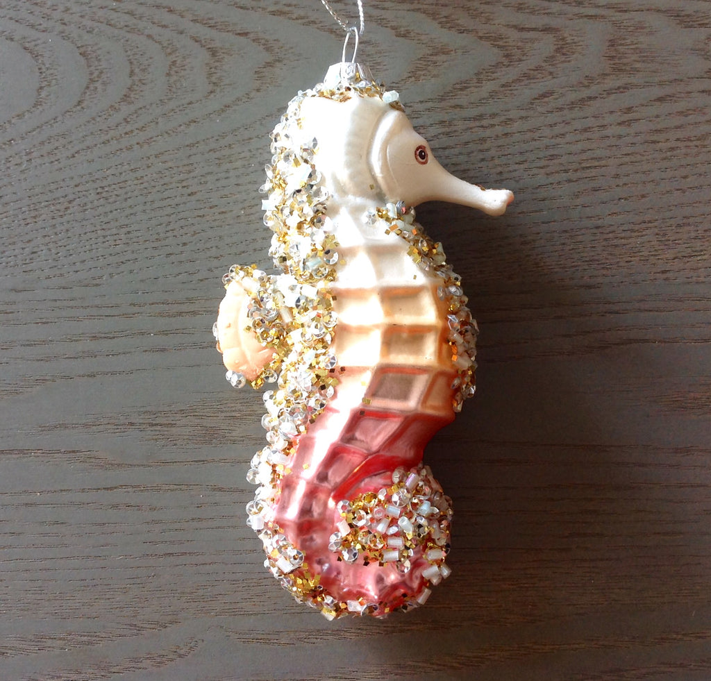 Shimmery Seahorse Glass Ornament